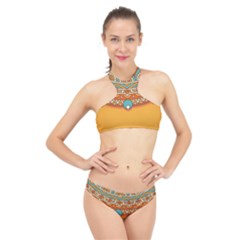Mandala Orange High Neck Bikini Set by goljakoff
