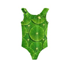 Lime Textures Macro, Tropical Fruits, Citrus Fruits, Green Lemon Texture Kids  Frill Swimsuit by nateshop