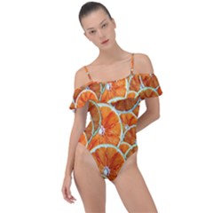 Oranges Patterns Tropical Fruits, Citrus Fruits Frill Detail One Piece Swimsuit by nateshop