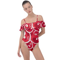 Patterns, Corazones, Texture, Red, Frill Detail One Piece Swimsuit by nateshop