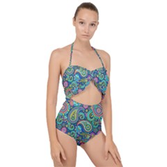Patterns, Green Background, Texture Scallop Top Cut Out Swimsuit