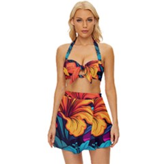 Hibiscus Flowers Colorful Vibrant Tropical Garden Bright Saturated Nature Vintage Style Bikini Top And Skirt Set  by Maspions