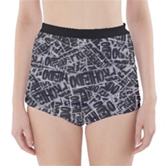Rebel Life: Typography Black And White Pattern High-waisted Bikini Bottoms by dflcprintsclothing