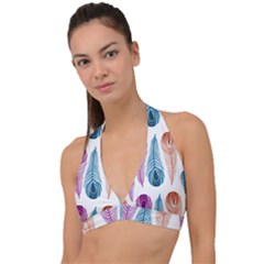 Pen Peacock Colors Colored Pattern Halter Plunge Bikini Top by Maspions