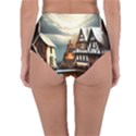 Village Reflections Snow Sky Dramatic Town House Cottages Pond Lake City Reversible High-Waist Bikini Bottoms View4