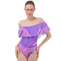 Colorful Labstract Wallpaper Theme Off Shoulder Velour Bodysuit 
