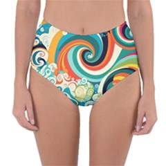 Waves Ocean Sea Abstract Whimsical Reversible High-waist Bikini Bottoms