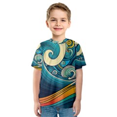 Waves Ocean Sea Abstract Whimsical Art Kids  Sport Mesh T-shirt