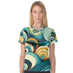 Wave Waves Ocean Sea Abstract Whimsical V-neck Sport Mesh T-shirt