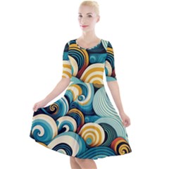 Wave Waves Ocean Sea Abstract Whimsical Quarter Sleeve A-line Dress