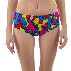 Colorful-graffiti-pattern-blue-background Reversible Mid-waist Bikini Bottoms