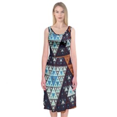 Fractal Triangle Geometric Abstract Pattern Midi Sleeveless Dress