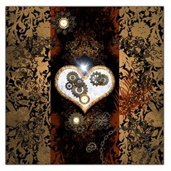 Steampunk, Awesome Heart With Clocks And Gears Large Satin Scarf (square) by FantasyWorld7