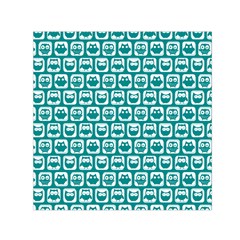 Teal And White Owl Pattern Small Satin Scarf (square)  by GardenOfOphir