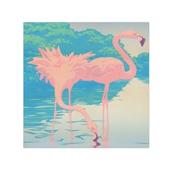 Two Pink Flamingos Pop Art Small Satin Scarf (square) by WaltCurleeArt