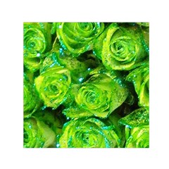 Festive Green Glitter Roses Valentine Love  Small Satin Scarf (square) by yoursparklingshop