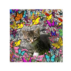 Emma In Butterflies I, Gray Tabby Kitten Small Satin Scarf (square) by DianeClancy