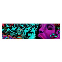 Graffiti Woman And Monsters Turquoise Cyan And Purple Bright Urban Art With Stars Satin Scarf (oblong) by genx