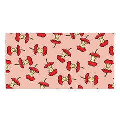 Red Apple Core Funny Retro Pattern Half Eaten On Pastel Orange Background Satin Shawl by genx