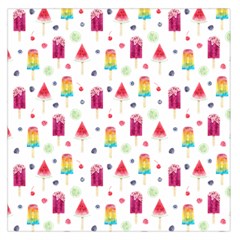 Popsicle Juice Watercolor With Fruit Berries And Cherries Summer Pattern Large Satin Scarf (square) by genx