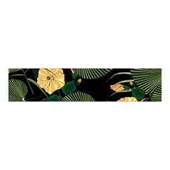 Tropical Vintage Yellow Hibiscus Floral Green Leaves Seamless Pattern Black Background  Velvet Scrunchie by Sobalvarro
