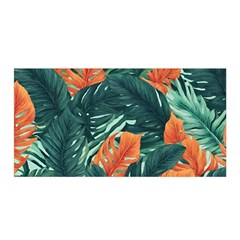 Green Tropical Leaves Satin Wrap 35  X 70  by Jack14